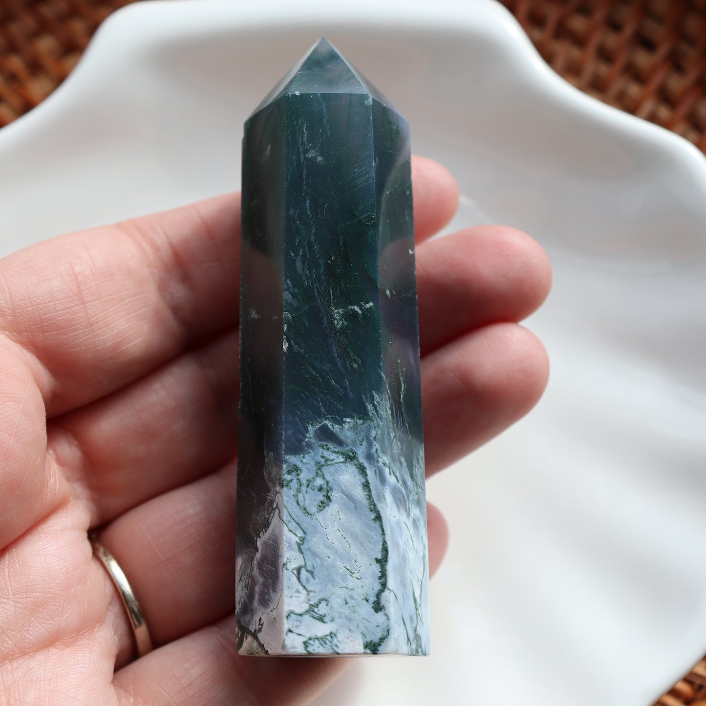 Moss Agate Tower – 74g, 8.6cm