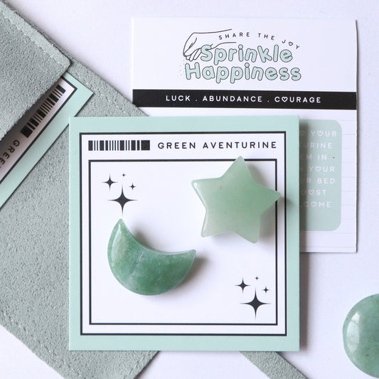 Green Aventurine Star and Moon Crystal Gift Set