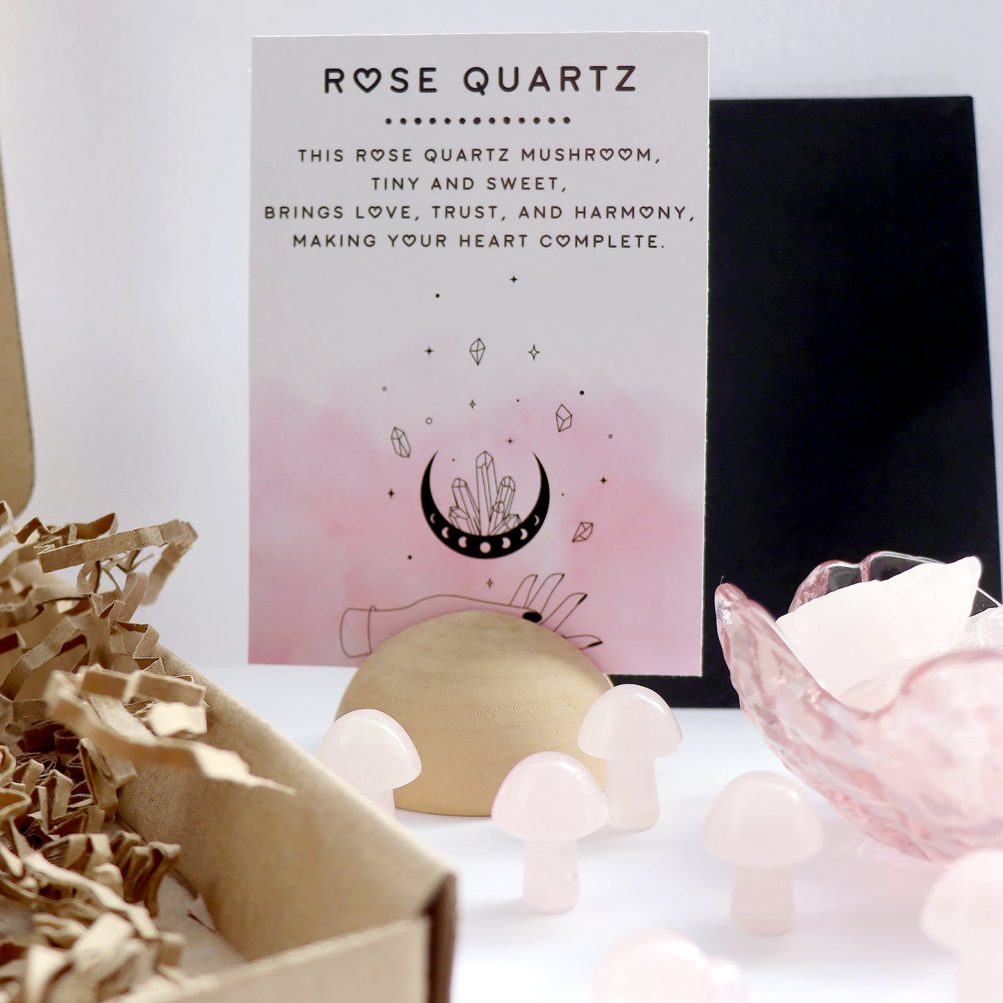 Tiny Rose Quartz Mushroom Crystal With Gift Message