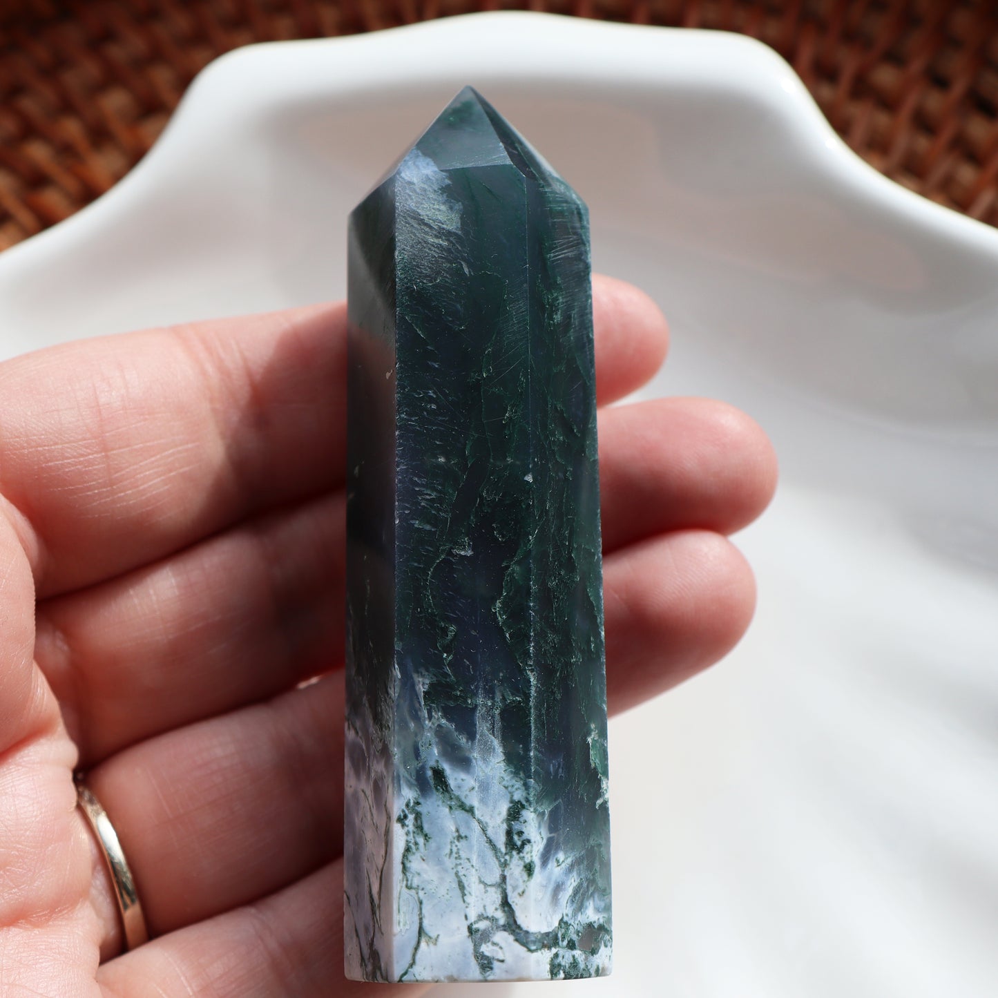Moss Agate Tower – 74g, 8.6cm