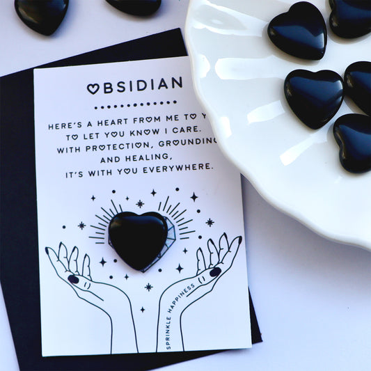 Polished Black Obsidian Heart With Poem Card