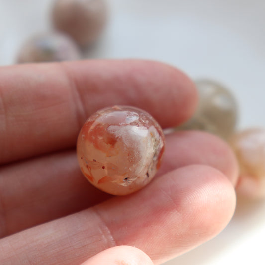 Mini Flower Agate Crystal Sphere – 3–5g Polished Stone for Calm & Balance